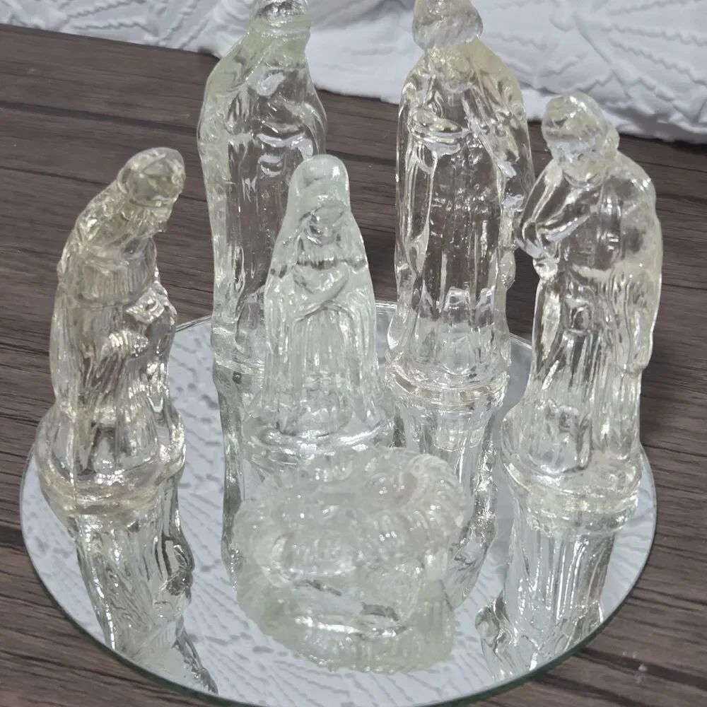 Chadwick Glass Nativity Mirrored Base Christmas Holiday 7 Piece VTG 1995